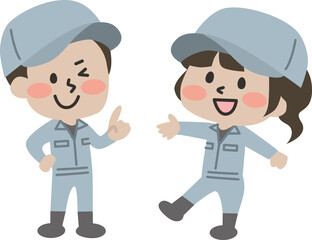 二頭身_作業員の外国人男女