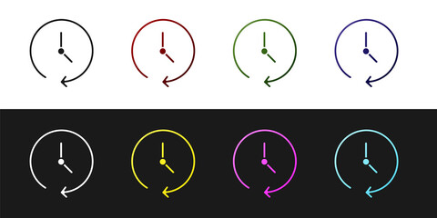Set Clock icon isolated on black and white background. Time symbol. Vector