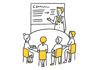 病院内で会議をする人たち