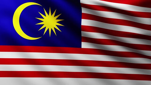 Large Flag of Malaysia fullscreen background fluttering in the wind