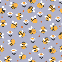 Bees and daisies seamless pattern
