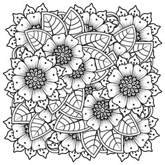 Mehndi flower for henna, mehndi, tattoo, decoration. decorative ornament in ethnic oriental style. doodle ornament. outline hand draw illustration. coloring book page.