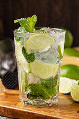 Mojito cocktail with lime, mint and ice