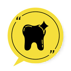 Black Tooth whitening concept icon isolated on white background. Tooth symbol for dentistry clinic or dentist medical center. Yellow speech bubble symbol. Vector