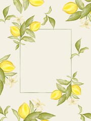Watercolor lemon paper texture and patterned frame