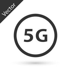 Grey 5G new wireless internet wifi connection icon isolated on white background. Global network high speed connection data rate technology. Vector