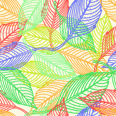 Fototapeta na wymiar Colorful abstract leaf seamless pattern