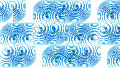 Fototapeta na wymiar The blue circles diverging from the centers are arranged in groups and form a wavy airy pattern on a white background. Abstract fractal background. 3d rendering. 3d illustration.
