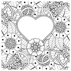 Mehndi flower for henna, mehndi, tattoo, decoration. decorative ornament in ethnic oriental style. doodle ornament. outline hand draw illustration. coloring book page.