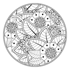 Mehndi flower for henna, mehndi, tattoo, decoration. decorative ornament in ethnic oriental style. doodle ornament. outline hand draw illustration. coloring book page.