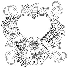 Mehndi flower for henna, mehndi, tattoo, decoration. decorative ornament in ethnic oriental style. doodle ornament. outline hand draw illustration. coloring book page.