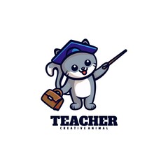 Obraz premium Vector Logo Illustration Teacher Cat Mascot Cartoon Style.