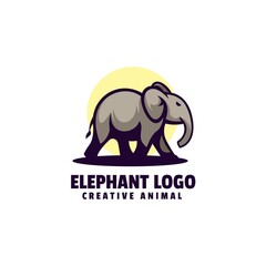 Vector Logo Illustration Elephant Simple Mascot Style.