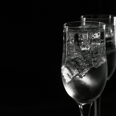 Cold drink in glasses with ice on a black background