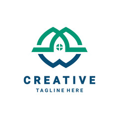 Logo Design Vector Combination of home and leaf. Abstract emblem, design concept, logo, logotype element, template