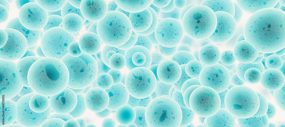 Poster Creative blue and white bubbles backdrop. Screen texture and landing page concept. 3D Rendering.