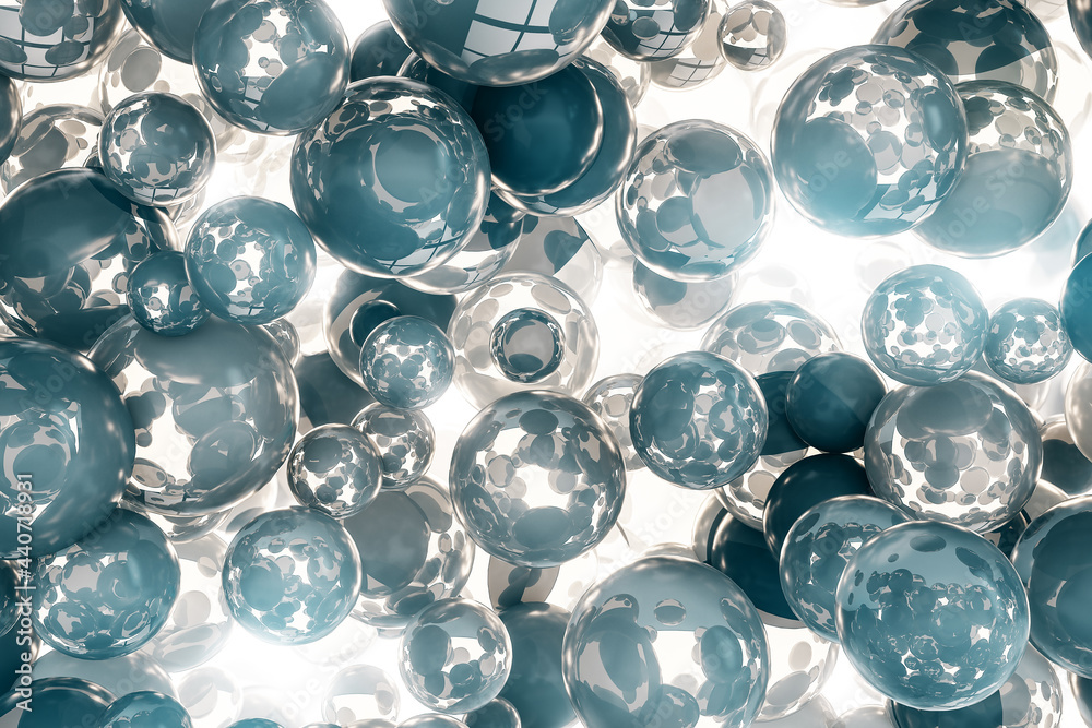 Poster Creative grey bubbles background. Screen texture and landing page concept. 3D Rendering.
