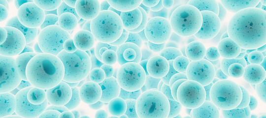 Creative blue and white bubbles backdrop. Screen texture and landing page concept. 3D Rendering.