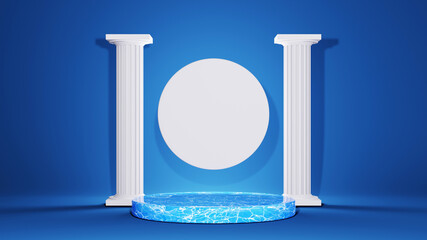 3D rendering of mockup background. Podium for show product. Blank scene showcase with empty round stage.