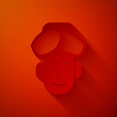 Paper cut Portrait of Indian man icon isolated on red background. Hindu men. Paper art style. Vector