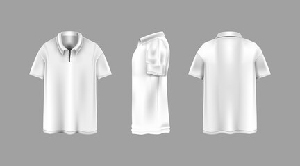Collar shirt template set, front, side, back view mockup.