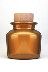 Clean empty retro medical bottle with cork cap. clipping path. 3d rendering