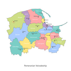 vector illustration: administrative map of Poland. Pomeranian Voivodeship map with gminas