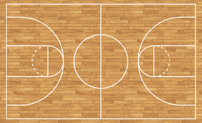 Basketball court wooden flooring with white lines
