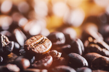 Organic coffee beans on wood