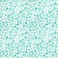 Watercolor turquoise seamless pattern. Hand drawn textured polka dot background