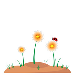Ladybug on chamomile, childrens vector illustration