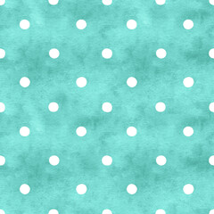 Watercolor turquoise seamless pattern. Hand drawn polka dot background