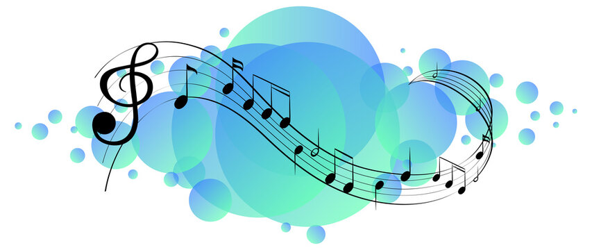 Musical melody symbols on sky blue splotch