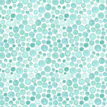 Watercolor turquoise seamless pattern. Hand drawn textured polka dot background