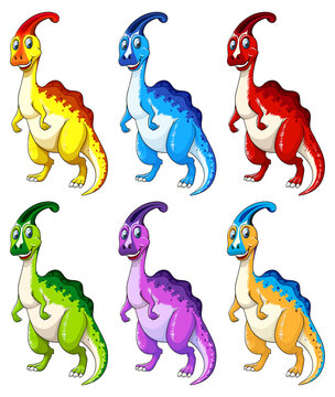 Set of Parasaurus dinosaur cartoon character
