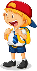 Little boy cartoon character wearing student uniform