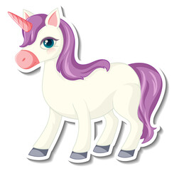 Cute unicorn stickers with a purple unicorn cartoon character