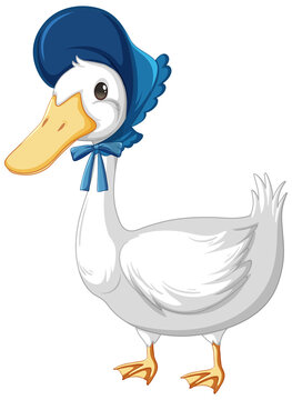 A duck wearing hat in cartoon style isolated on white background