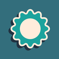 Green Sun icon isolated on green background. Summer symbol. Good sunny day. Long shadow style. Vector