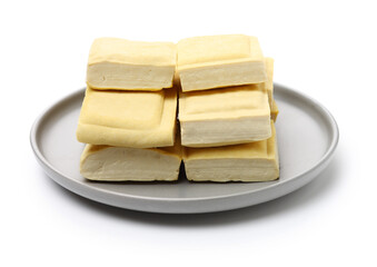 Tofu on a white background
