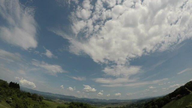 Time lapse of moving clouds, morning, north Croatia, wide angle