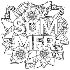 Mehndi flower for henna, mehndi, tattoo, decoration. decorative ornament in ethnic oriental style. doodle ornament. outline hand draw illustration. coloring book page.