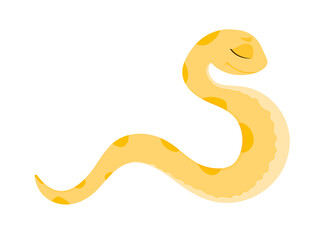 Cute cartoon kind yellow snake isolated on white background. Vector illustration.
