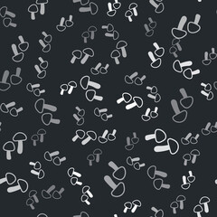 Grey Mushroom icon isolated seamless pattern on black background. Vector