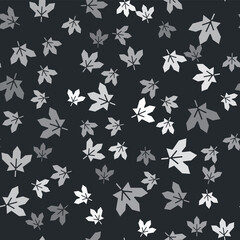 Grey Canadian maple leaf icon isolated seamless pattern on black background. Canada symbol maple leaf. Vector