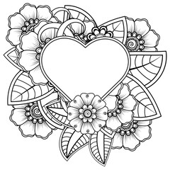 Mehndi flower for henna, mehndi, tattoo, decoration. decorative ornament in ethnic oriental style. doodle ornament. outline hand draw illustration. coloring book page.