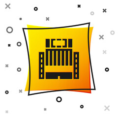 Black Hotel Ukraina building icon isolated on white background. Yellow square button. Vector