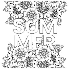 Mehndi flower for henna, mehndi, tattoo, decoration. decorative ornament in ethnic oriental style. doodle ornament. outline hand draw illustration. coloring book page.