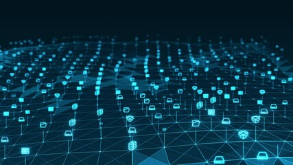 Motion graphic of Blue digital stoage icon and line linked network connection futuristic technology abstract background concept seamless loop video