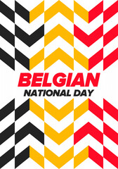 Belgian National Day. Belgium Independence day. Annual holiday in Belgium, celebrated in Jule 21. Patriotic design. Poster, greeting card, banner and background. Vector illustration